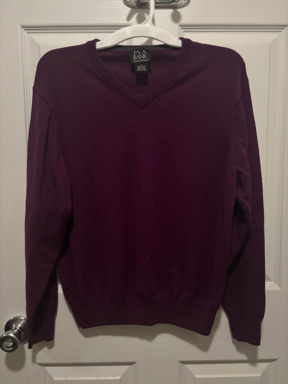 Jos A Bank Signature Collection Mens Sweater 100% Wool Burgundy Plum Size L